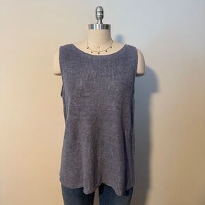 Eileen Fisher Linen Blue Boat Neck Knit Tank